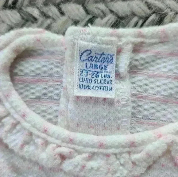 Carter's Vintage Long Sleeve Cotton Shirt Pink White Stripe Ruffle Neck Sleeve‎ - Picture 2 of 3